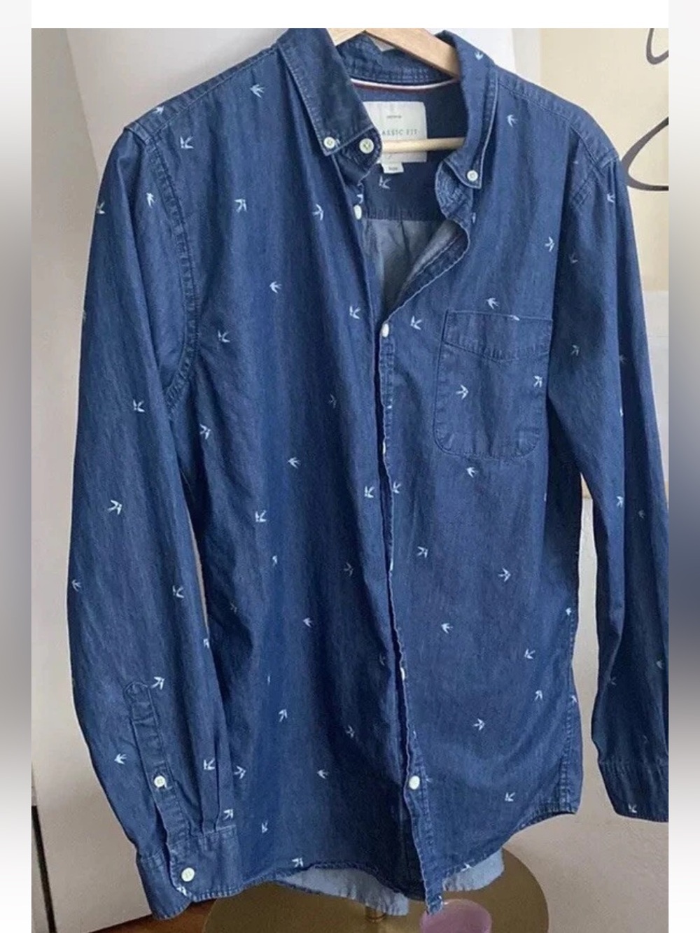 Brunswick Denim Birds Preppy Button Up Shirt Size M